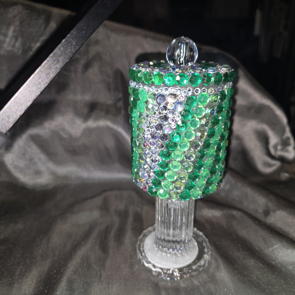 Green and Silver Beaded Candle Holder